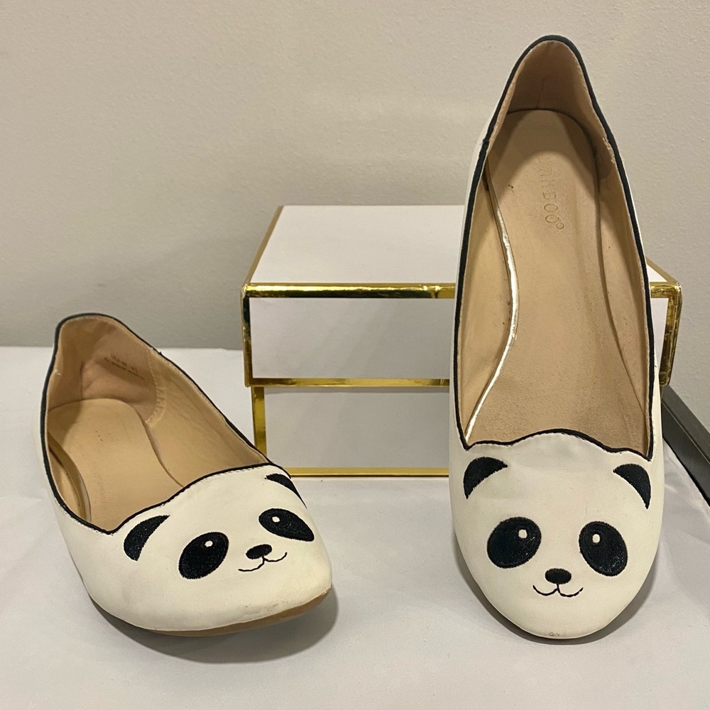 Bamboo Panda Ballet Flats Cream & Black Size 8.5